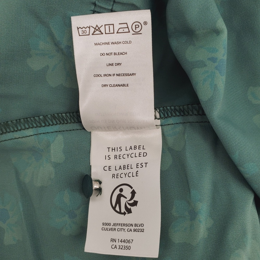 Outerknown L Astral Floral Print Puff Sleeve Tie Waist V Neck Blouse Green Blue - Picture 6 of 8